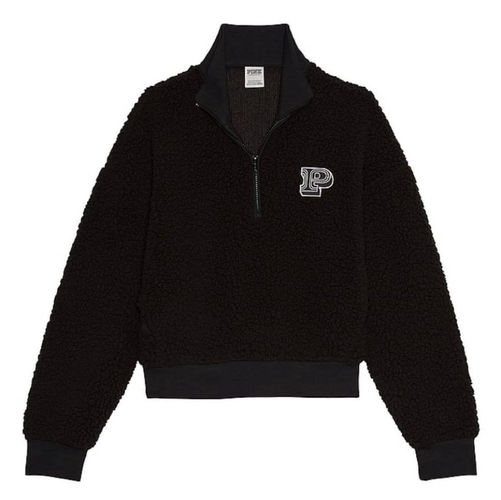 Victoria's Secret PINK Cozy Fleece Half-Zip Pullover in black sherpa